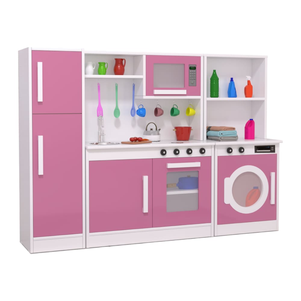 Maquina de Lavar e Cozinha Infantil Completa + Geladeira MDF