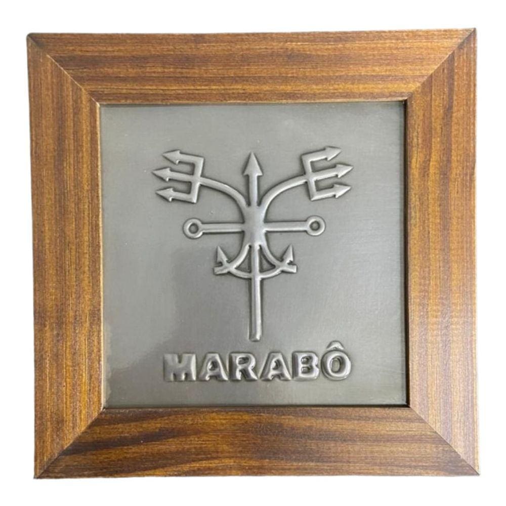 Quadro Exu Marabô Madeira Imbuia e Metal 18 x18 cm