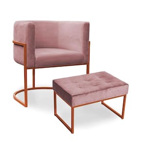 Kit Poltrona e Puff Luana Base Bronze Veludo Rosê - Montanaris Decor