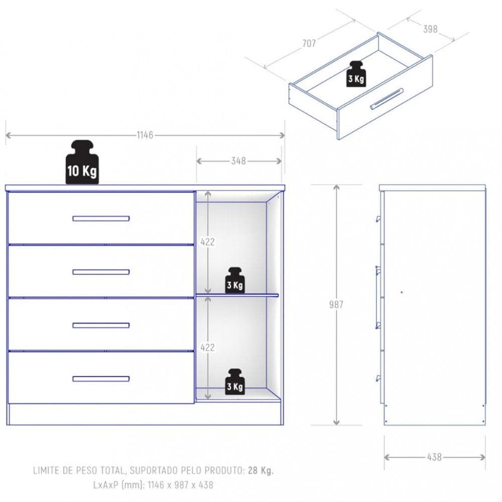 Cômoda 4 Gavetas 1 Porta Gênova Plus Zanzini | Casas Bahia