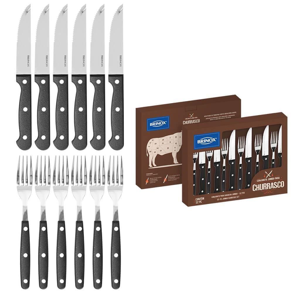 Faqueiro para Churrasco Jumbo Inox 12 peças Preto Brinox