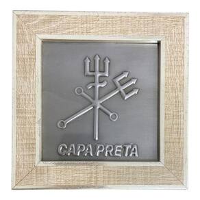Quadro Exu Capa Preta Madeira Carvalho e Metal 13 x13 cm