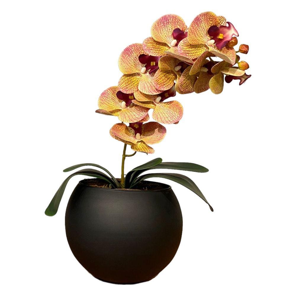 Arranjo de Orquídea Rosa Tigre Centro de Mesa no Vaso Preto