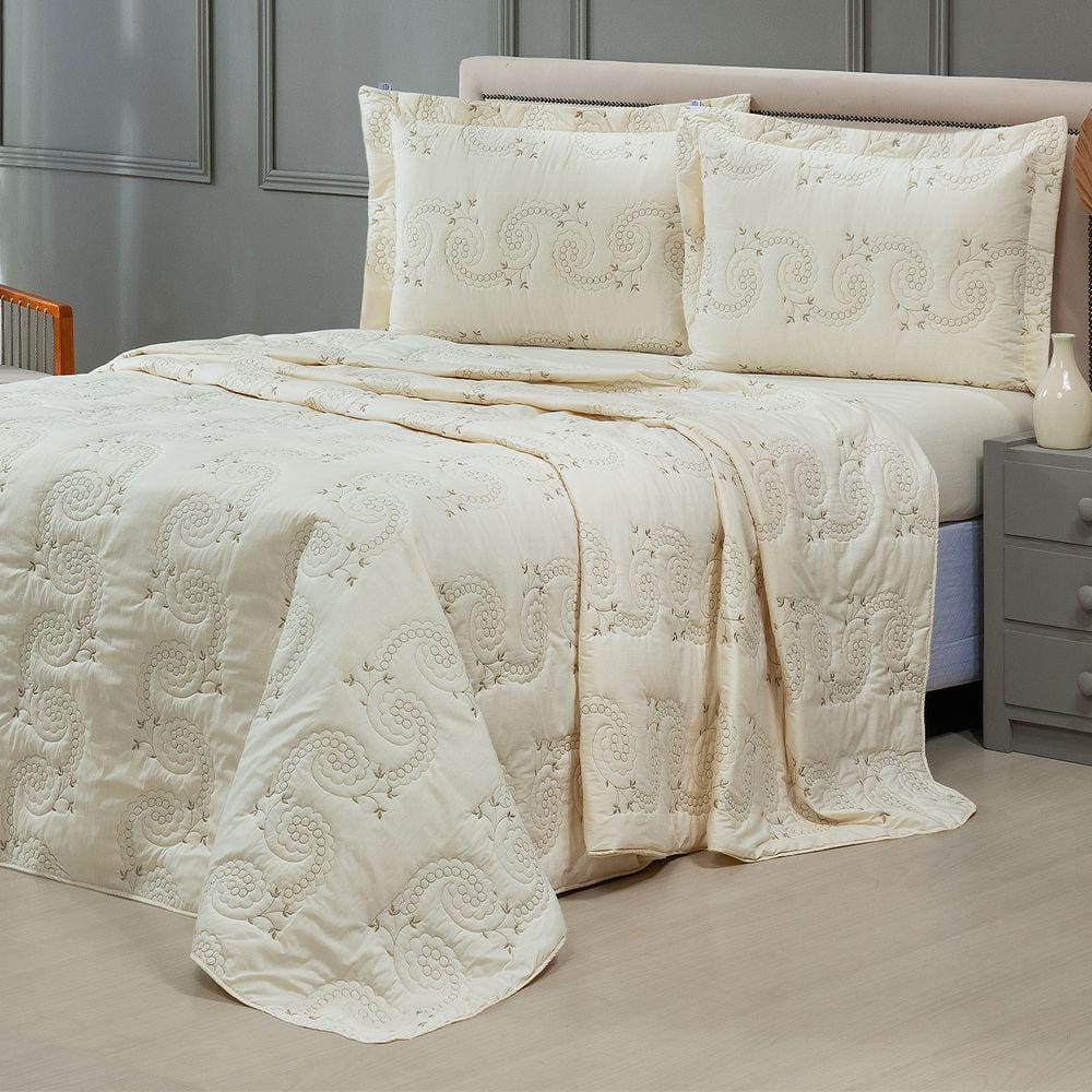 Cobre Leito Queen Mistral Percal 200 Fios Bordado 3 Peças - Palha