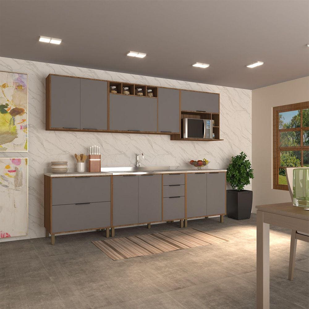 Cozinha Modulada Completa 6 Peças com Balcões Aéreos Gavetões e sem Tampo Aspen Luciane Móveis