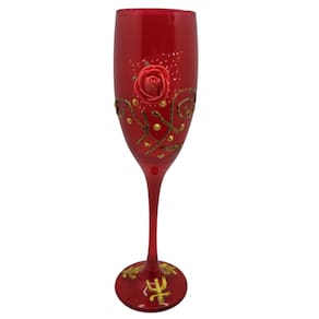 Taça Pomba Gira Rosa Renda Champagne 180ml em Vidro Vermelho