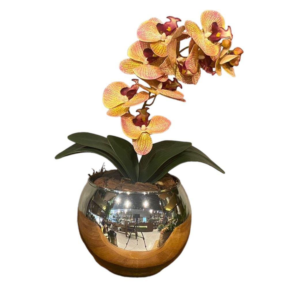 Orquídea Tigre Rosa Artificial Arranjo no Vaso Espelhado Flores Permanentes