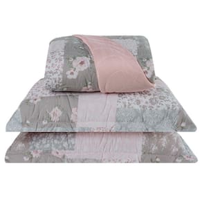 Cobre Leito Queen Colori Dupla Face 200 Fios Estampado 3 Peças - Patchwork Cinza