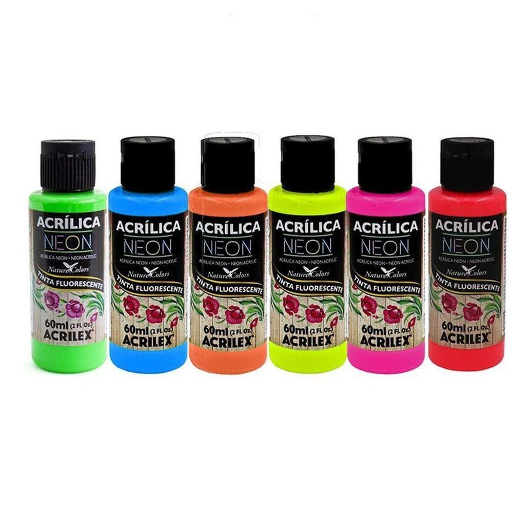 Kit 6 Tinta Acrilica Fosca Neon 60ml Acrilex