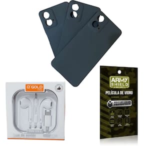 Kit Capinha AntiShock Preto P/ Moto G34 + Fone Tipo-C + Pelicula 3D - Armyshield