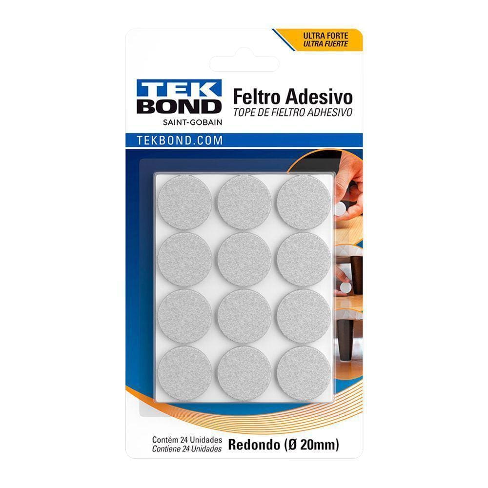 Feltro Redondo 20mm Branco Cartela 24 Unidades Tekbond