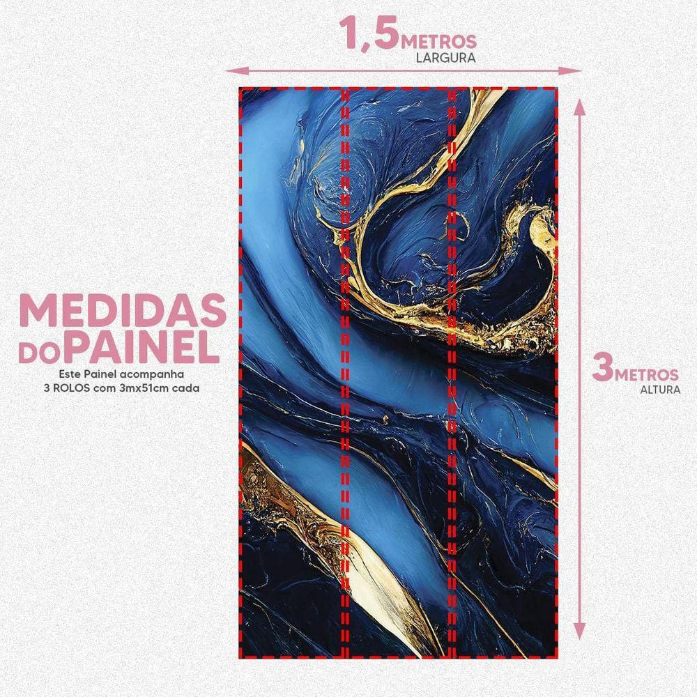 Papel De Parede Painel 3D Mármore Azul Com Dourado 1,5M