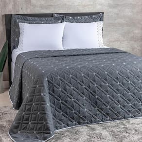 Cobre Leito King Ideale 200 Fios Bordado 6 Peças - Grafite