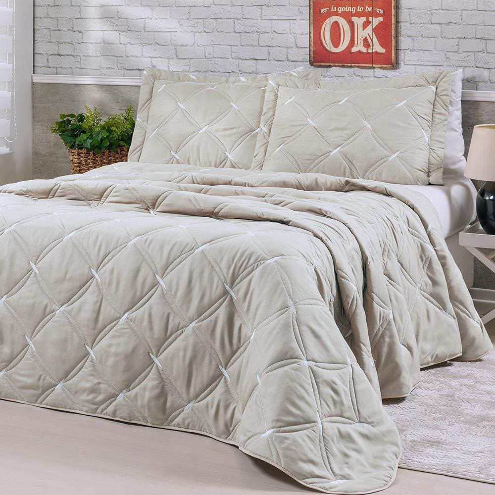 Cobre Leito King Unique 200 Fios Bordado 3 Peças - Avela