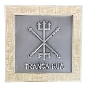 Quadro Exu Tranca Rua Madeira Carvalho e Metal 18 x18 cm