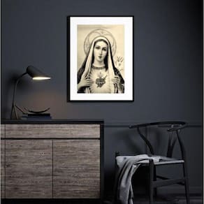 Quadro Sagrado Coração De Maria Preto E Branco - 60X48Cm