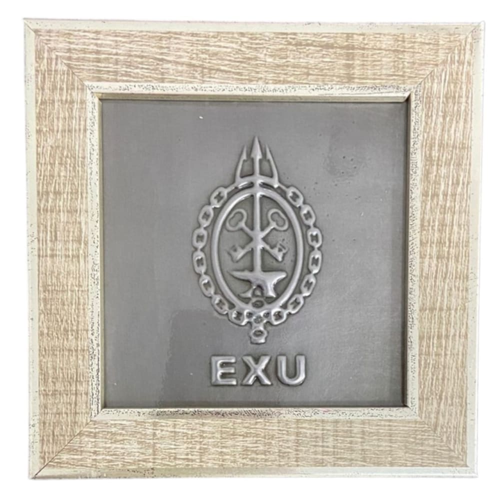 Quadro Exú Orixá Madeira Carvalho e Metal 13 x13 cm