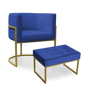Kit Poltrona e Puff Luana Base Gold Veludo Azul Marinho - Montanaris Decor