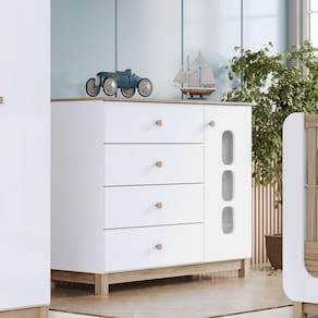 Cômoda Infatil Aconchego 1 Porta 4 Gavetas Branco e Jequitibá HP