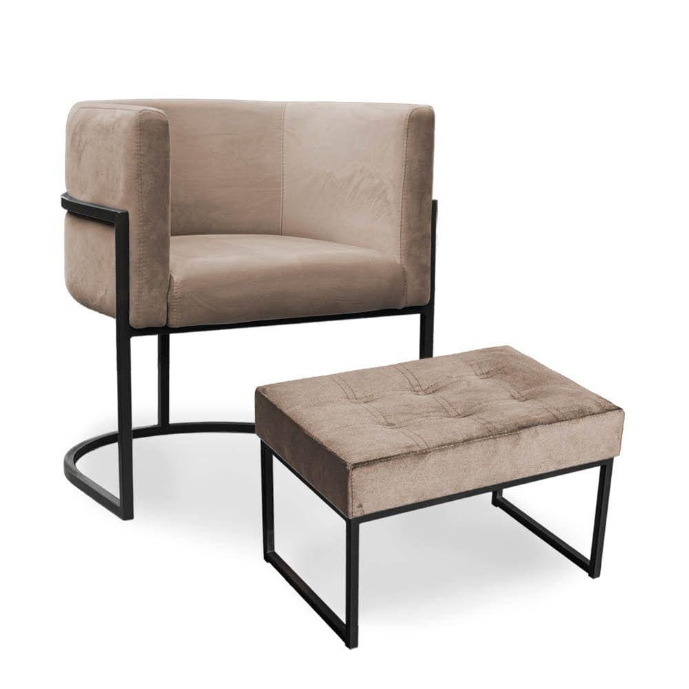 Kit Poltrona e Puff Luana Base Preto Veludo Cappuccino - Montanaris Decor
