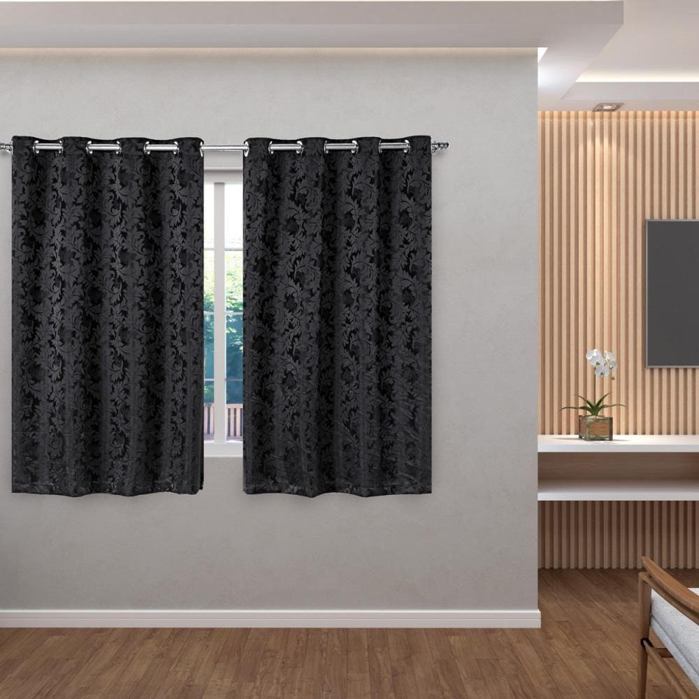 Cortina Jacquard 2,70M X 1,60M Decoração Sala Quarto Preto