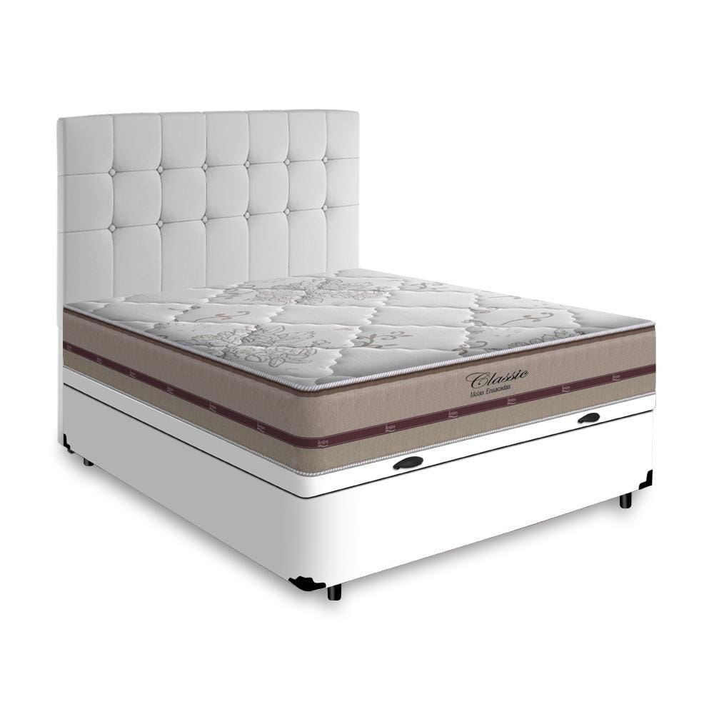 Cama Box Baú + Cabeceira Cassis e Colchão Casal - Anjos - Classic Molas Ensacadas 138cm