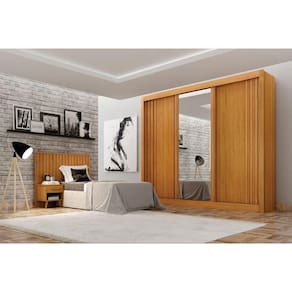 Guarda Roupa Casal com Espelho 3 Portas 4 Gavetas - Milano-Cinamomo - Leifer Móveis