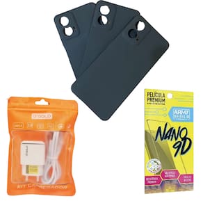 Kit Capinha AntiShock Preto P/ Moto G04 + Carregador Turbo + Pelicula 9D - ArmyShield