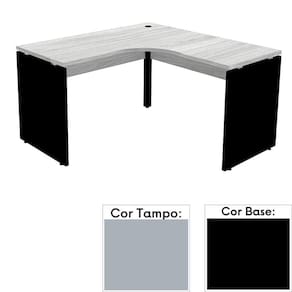 Mesa de Escritório em L Pé Painel PE25 em MDP 125 x 125 x 60 cm Cinza com Base Preta