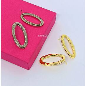 Brinco Feminino orgânico Metal Martelado Vazado Grande Folhado Ouro 18K Dourado e Prata Luxo Tendência