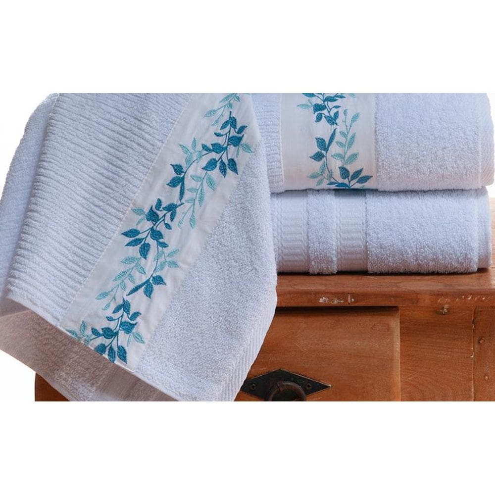 Jogo De Banho Londres Bordado 5Pçs 100% Algodão Branco