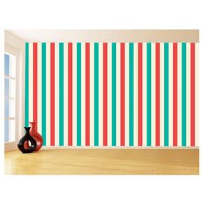 Papel De Parede 3D Listras Vermelho Bege Verde 3,5M Lst52