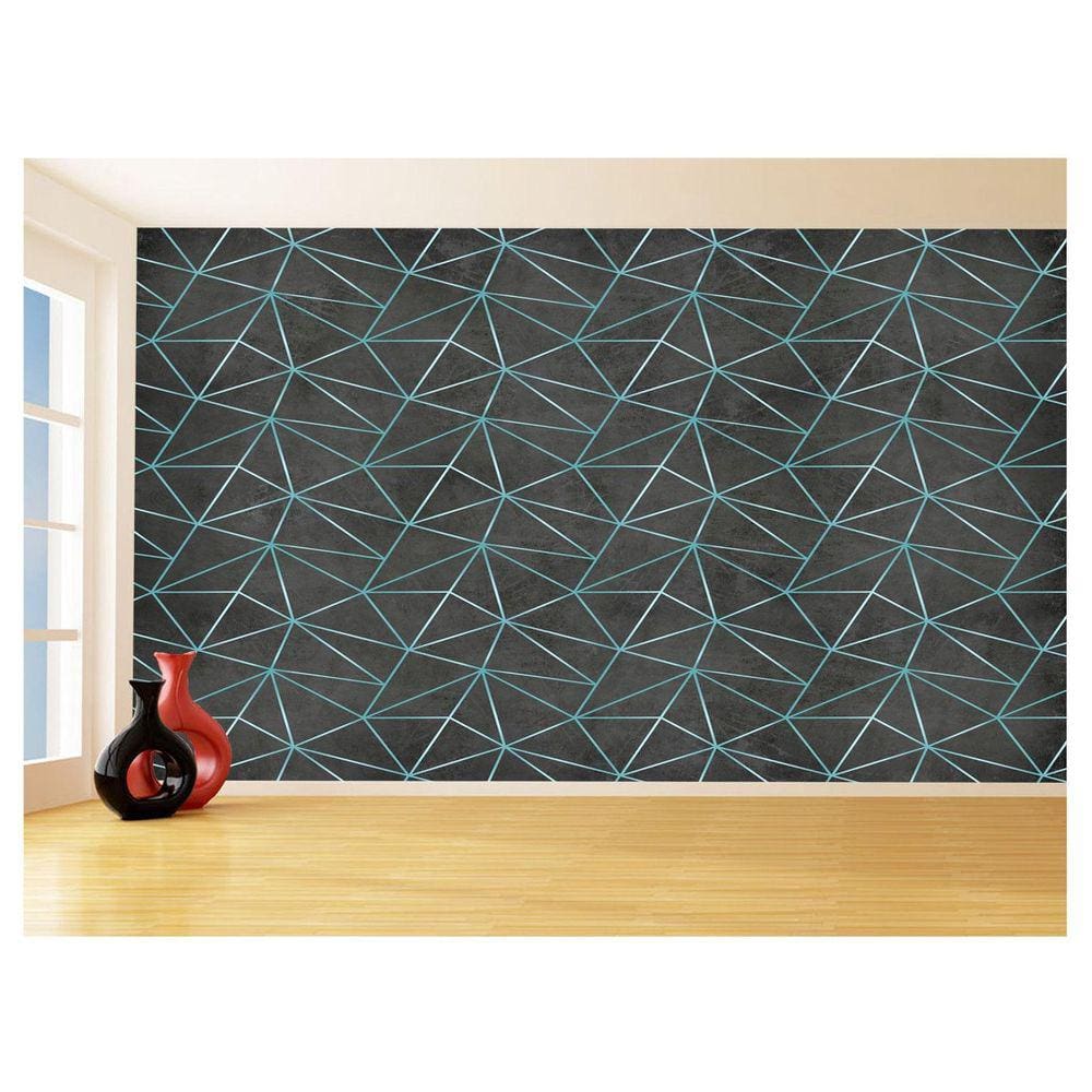 Papel De Parede Concreto Linhas Azul Turquesa 3,5M Kkt270