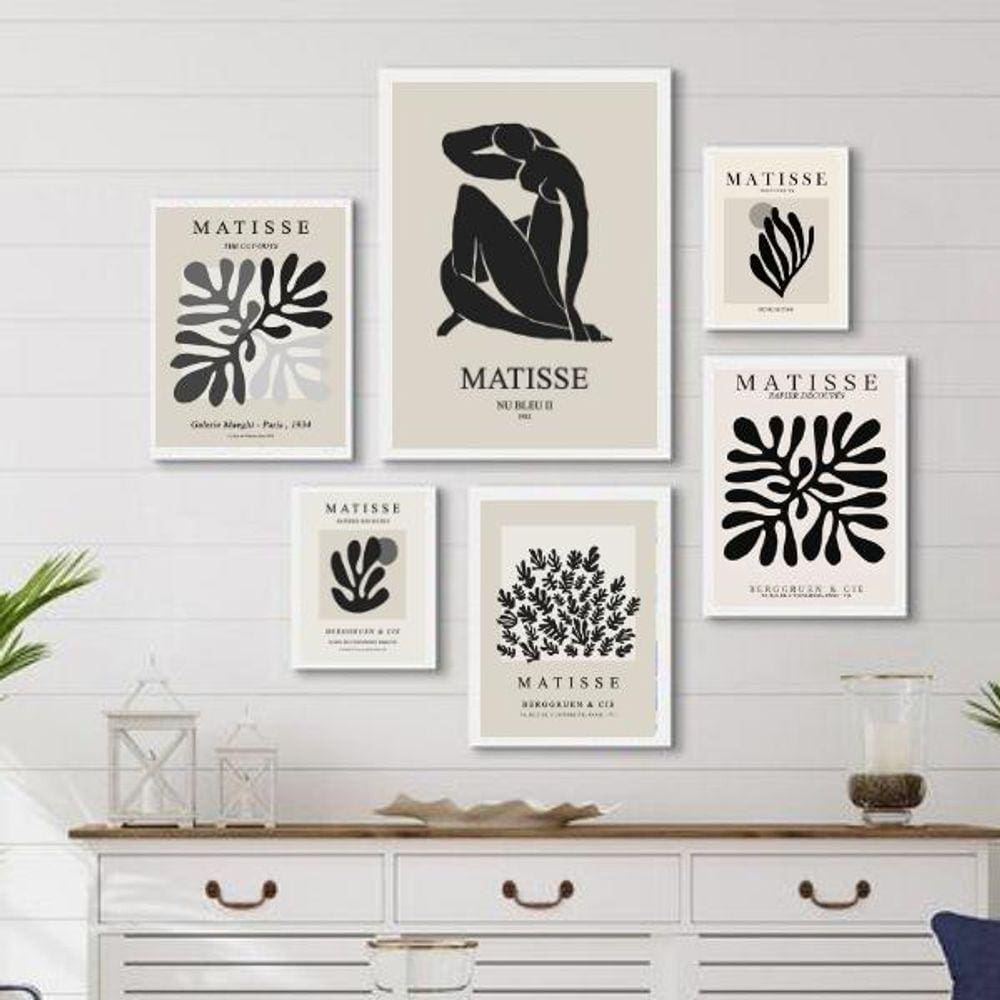 Composição 6 Quadros Obras Matisse- Preto E Branco - Vidro