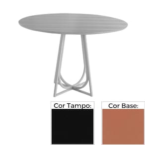 Mesa de Jantar MH-5299 Herval Redonda 110 cm Madeira Laca Fosca Preta Base Cobre Fosco