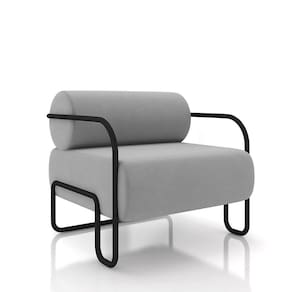 Poltrona Sala de Estar Industrial Preto Ameli Veludo Cinza K01 - D`Rossi