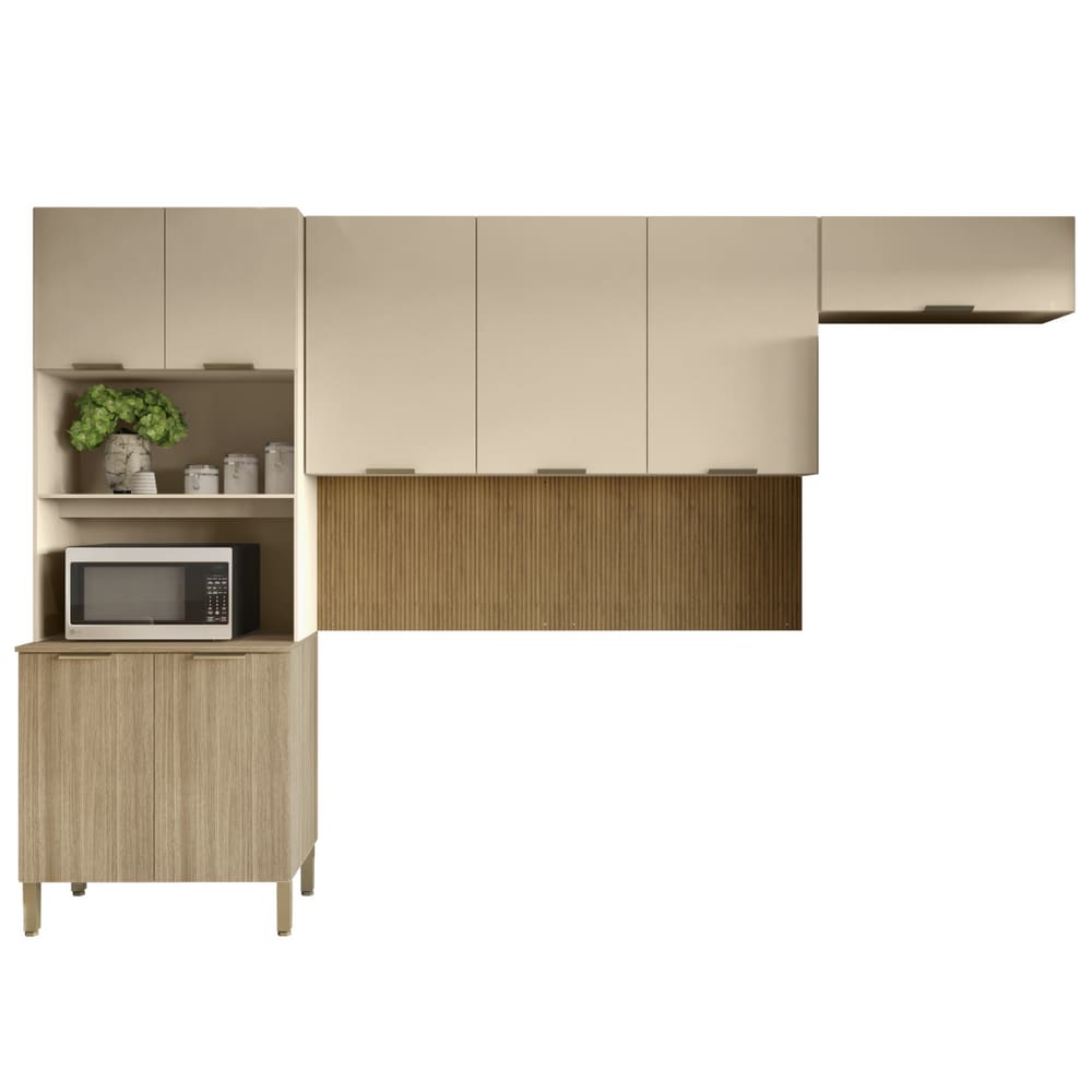 Kit de Cozinha 8 Portas Escópia Freijó Vanila Ripado