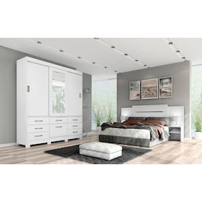 Quarto De Casal Com Guarda Roupas Com Espelho Luiza E Cabeceira Extensível Mila Panan Branco