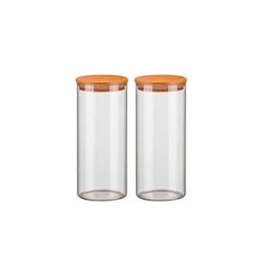 Kit 2 Potes de Vidro Hermético 1500ml Com Tampa de Madeira Bambu Porta Condimentos Linha Luxo