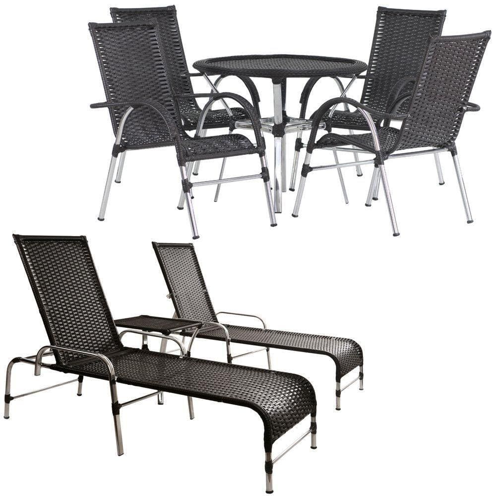 4 Cadeiras E Mesa, 2 Espreguiçadeiras E Mesa Preto
