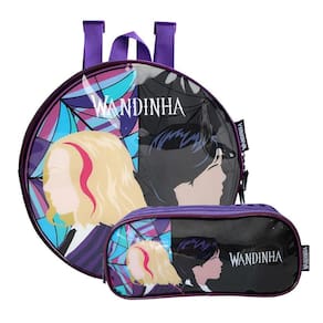 Kit Escolar Roxo Wandinha Lancheira Térmica Com Estojo Duplo