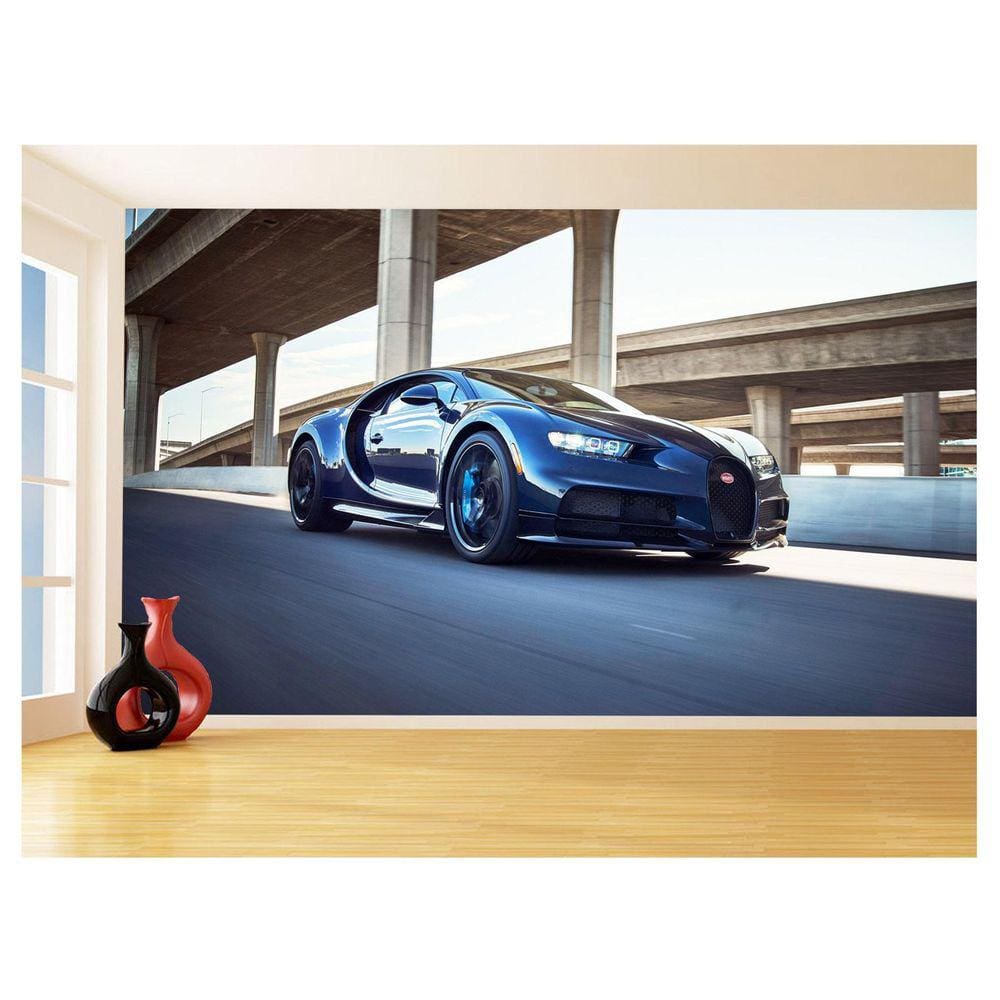 Papel De Parede 3D Carro Bugatti Chiron Pista 3,5M Car18