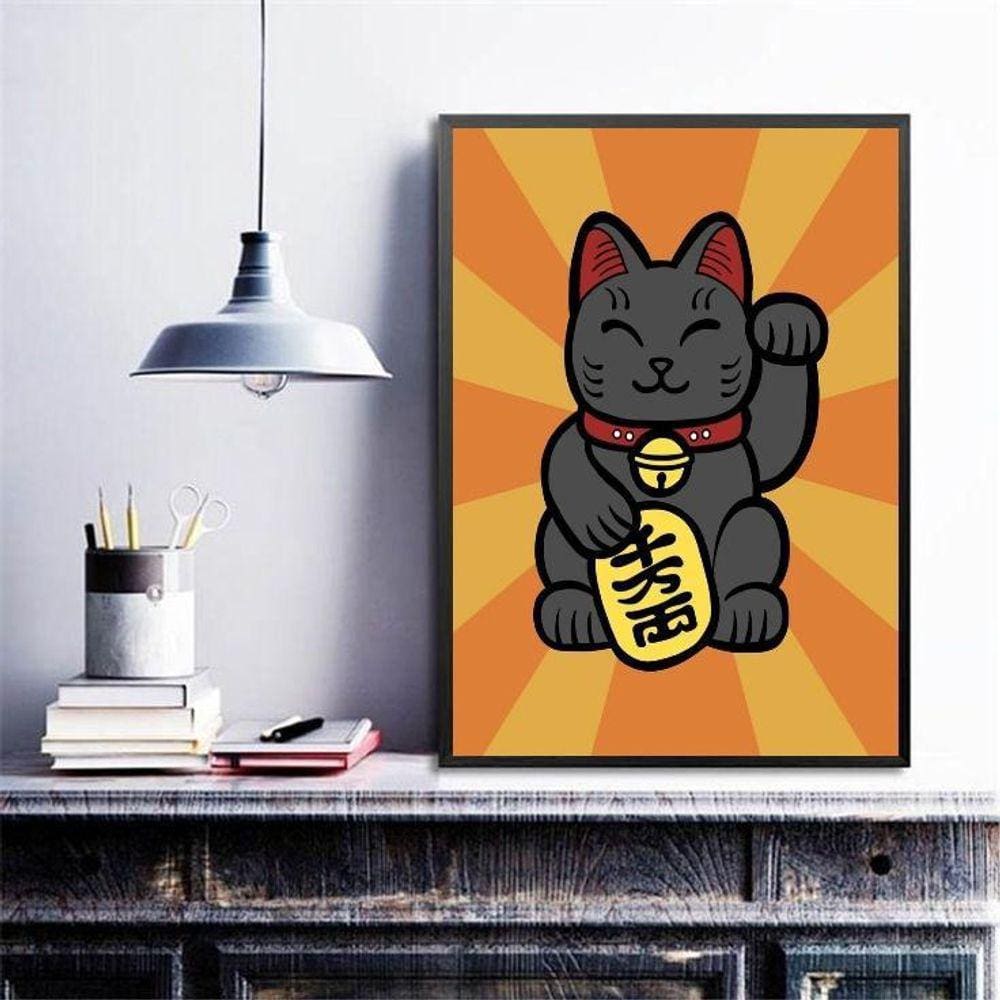 Quadro Decorativo Maneki Neko 45X34Cm - Com Vidro