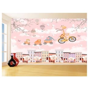 Papel De Parede 3D Infantil Nuvens Girafa Babê 3,5M Azs353