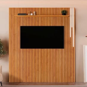 Painel Ripado Paris 228cm X 250cm com Led com Prateleira Naturalle