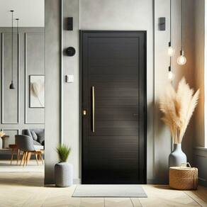 Porta de Aluminio Pivotante Lambril 210x120cm com Puxador Super Brimak Marrom Corten Dourado