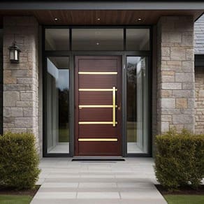 Porta de Aluminio Pivotante Lambril 210x120cm com Puxador Super Premium Brimak Marrom Corten Dourado