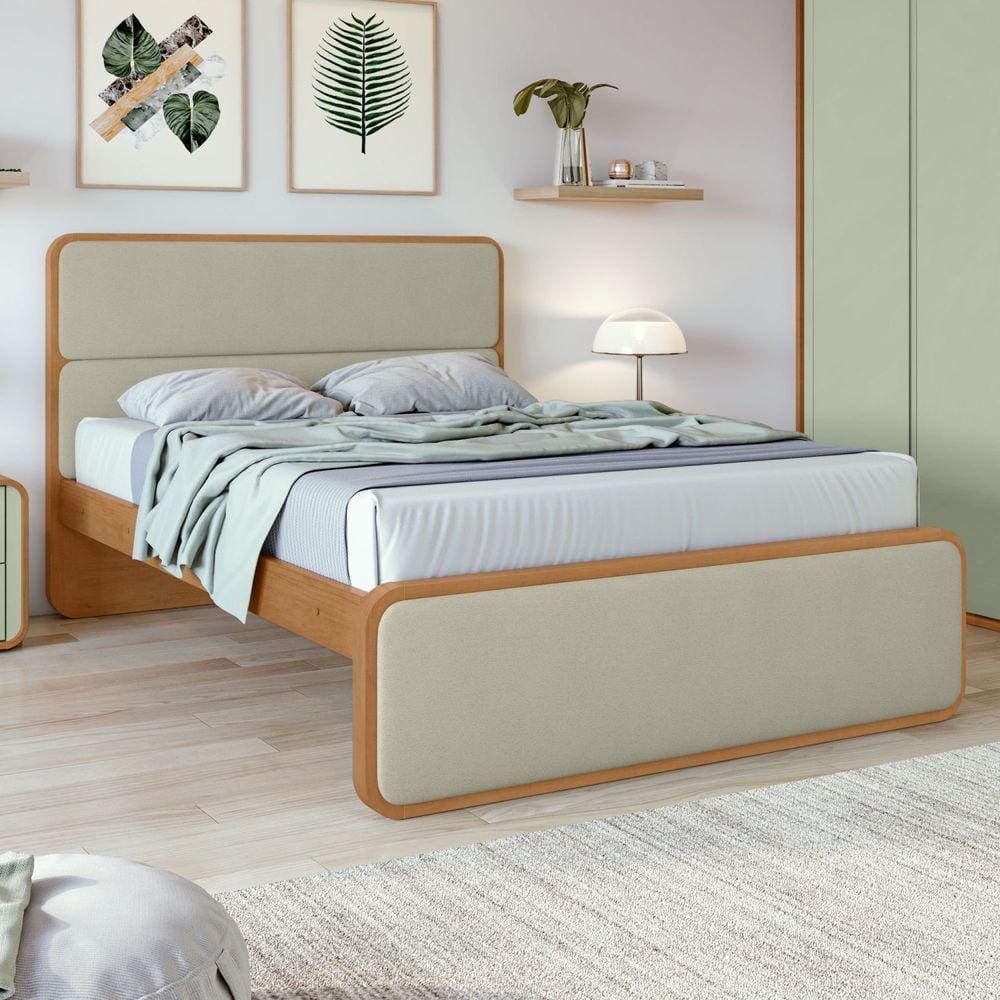 Cama Casal em Mdp/mdf 207x110cm Loop Amêndoa Clean