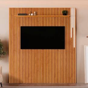 Painel Ripado Paris 183cm X 250cm com Led com Prateleira Naturalle