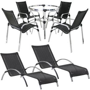 4 Cadeiras E Mesa 2 Espreguiçadeiras E Mesa Preto